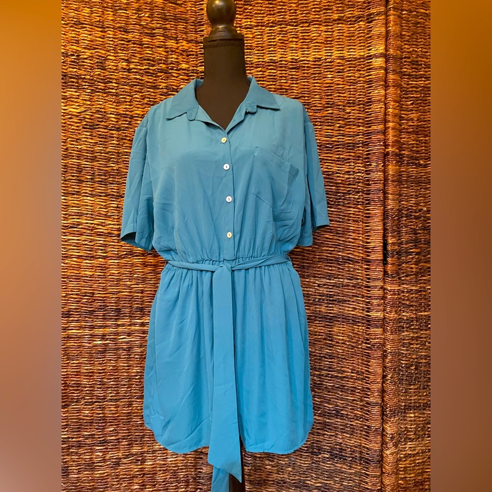 Kimchi Blue from Urban Outfitters teal romper with buttons and tie waist